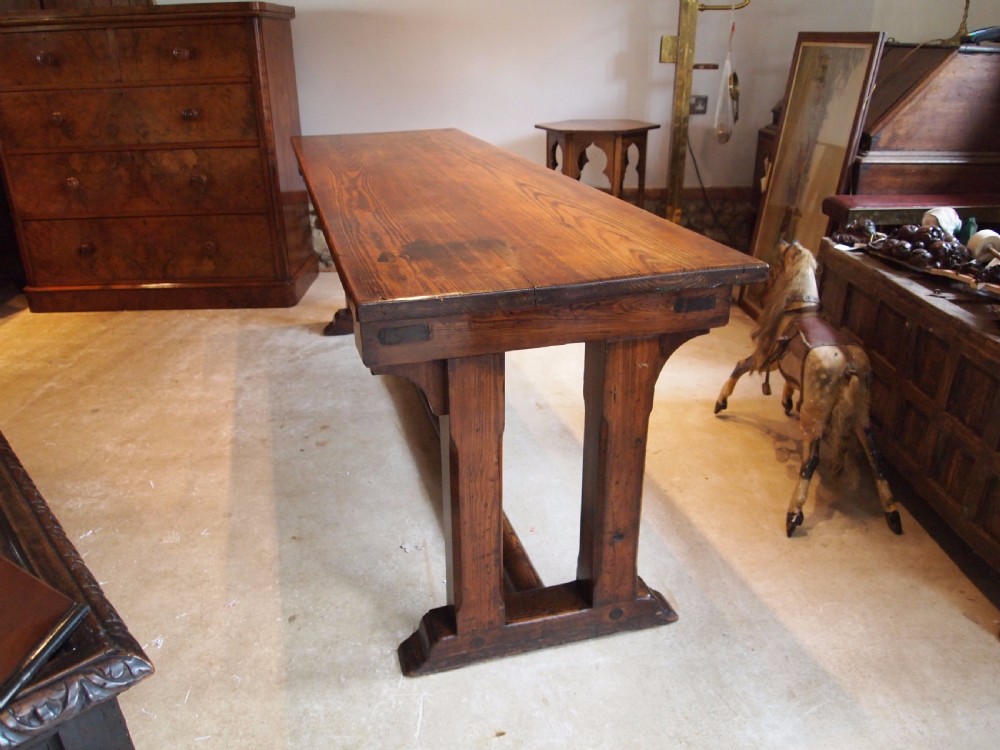 Table Arts and Crafts refectory dining Pitch Pine c1900 View V