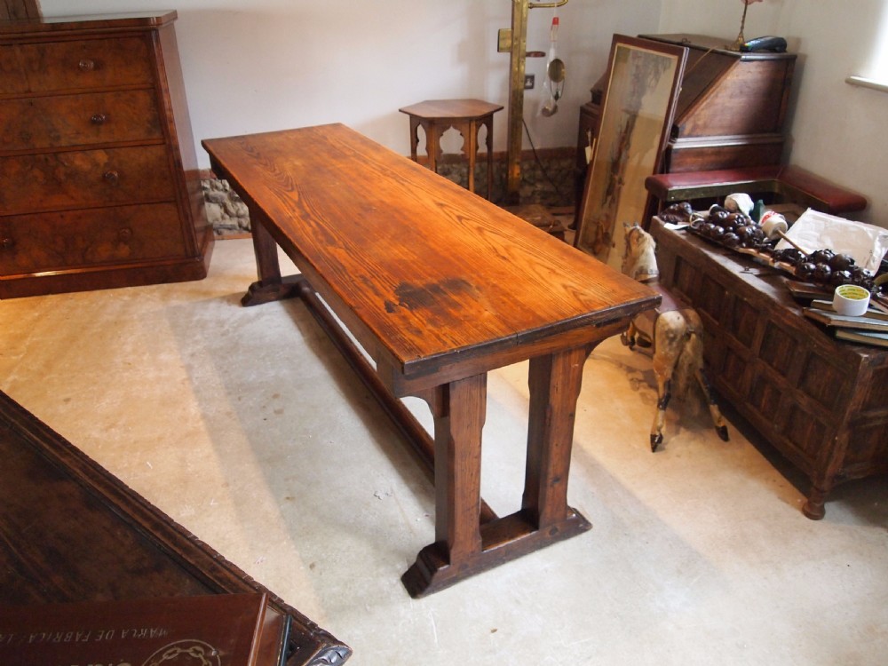 Table Arts and Crafts refectory dining Pitch Pine c1900 View X