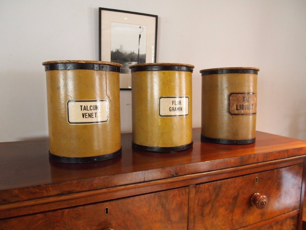 Apothecary chemist pharmacy Swiss cannisters storage wooden c1900