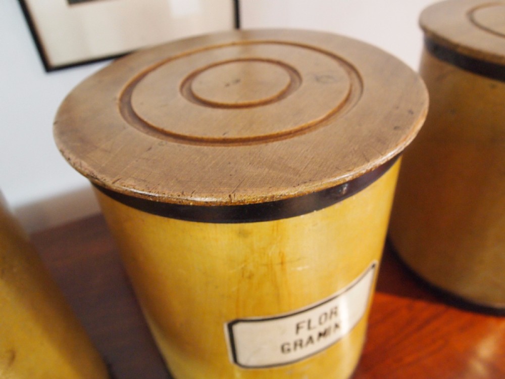 Apothecary chemist pharmacy Swiss cannisters storage wooden c1900 View II