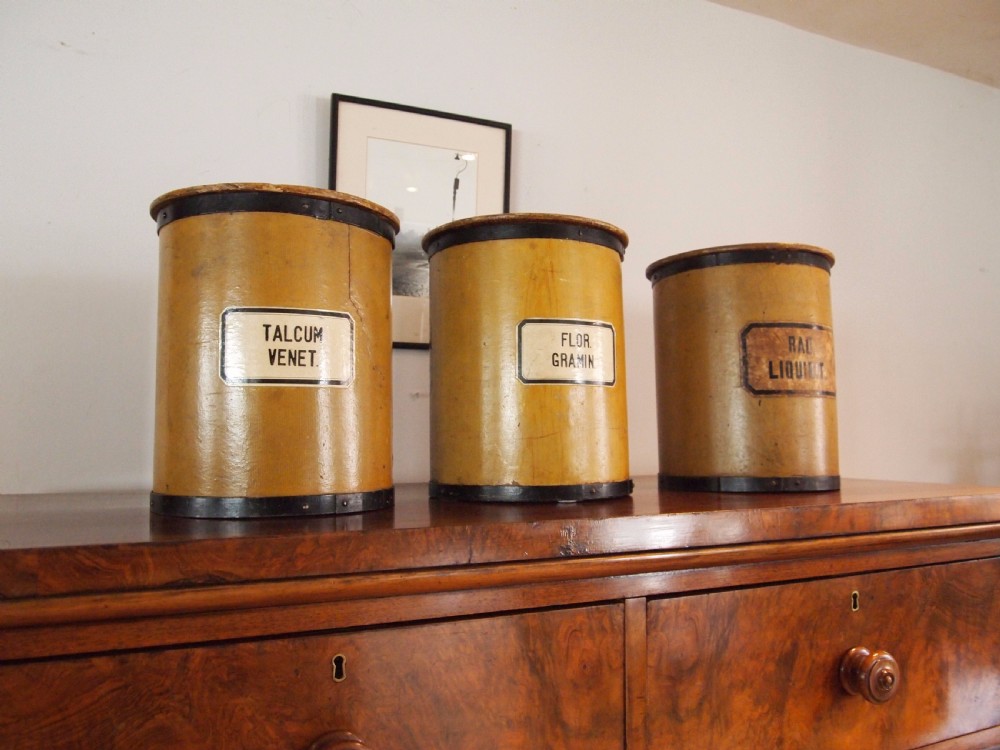 Apothecary chemist pharmacy Swiss cannisters storage wooden c1900 View III