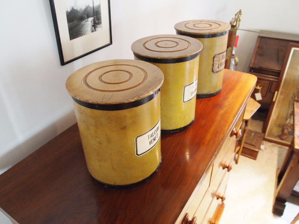 Apothecary chemist pharmacy Swiss cannisters storage wooden c1900 View V