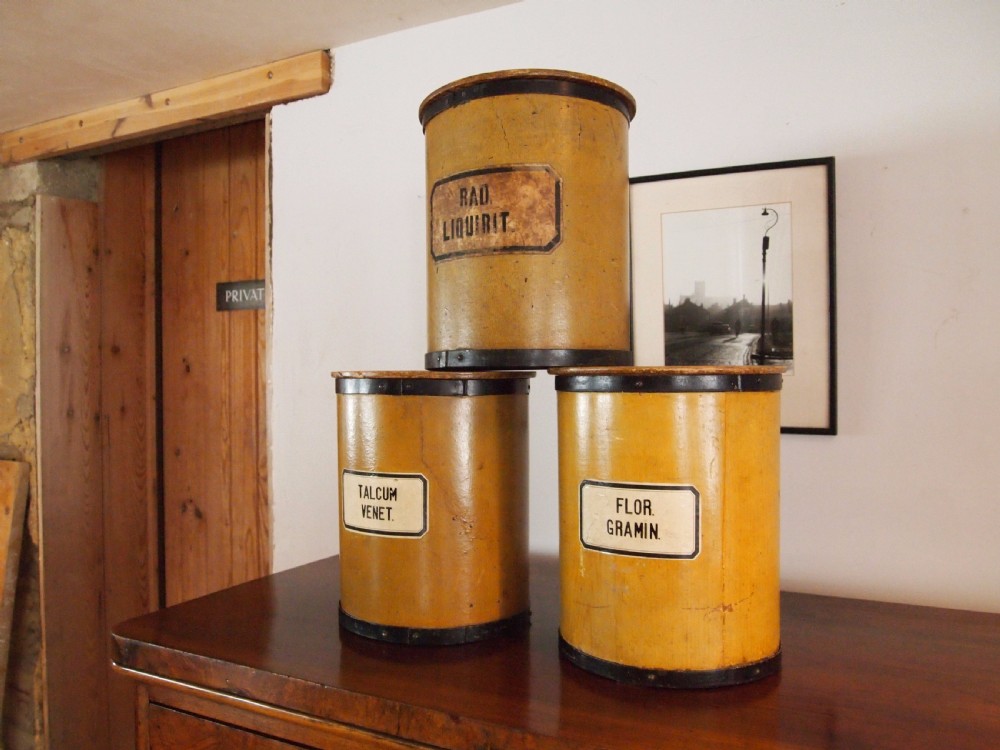 Apothecary chemist pharmacy Swiss cannisters storage wooden c1900 View VII