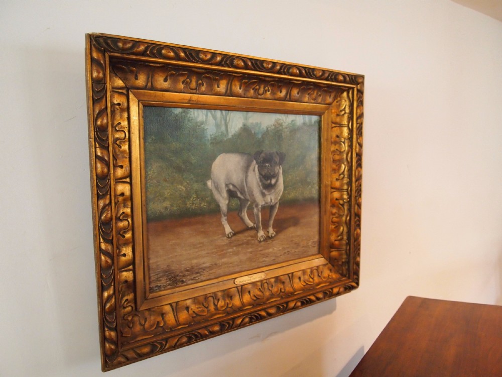 Painting oil on Canvas Pug dog 'Pugin' Edwardian Frank Page d1904 View VII