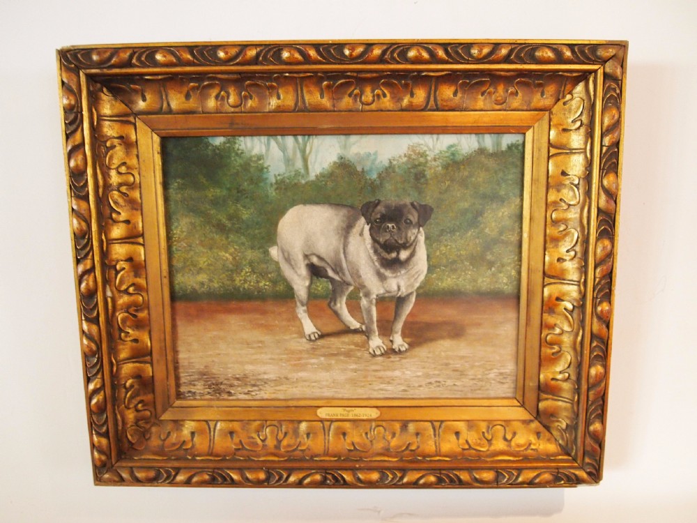 Painting oil on Canvas Pug dog 'Pugin' Edwardian Frank Page d1904 View IX