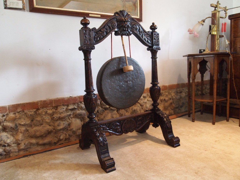 Gong Victorian Carved Oak dinner Gong c1880