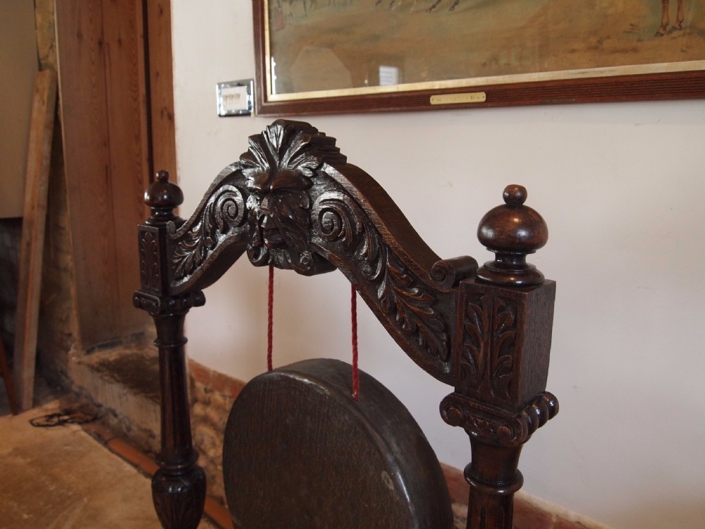 Gong Victorian Carved Oak dinner Gong c1880 View II