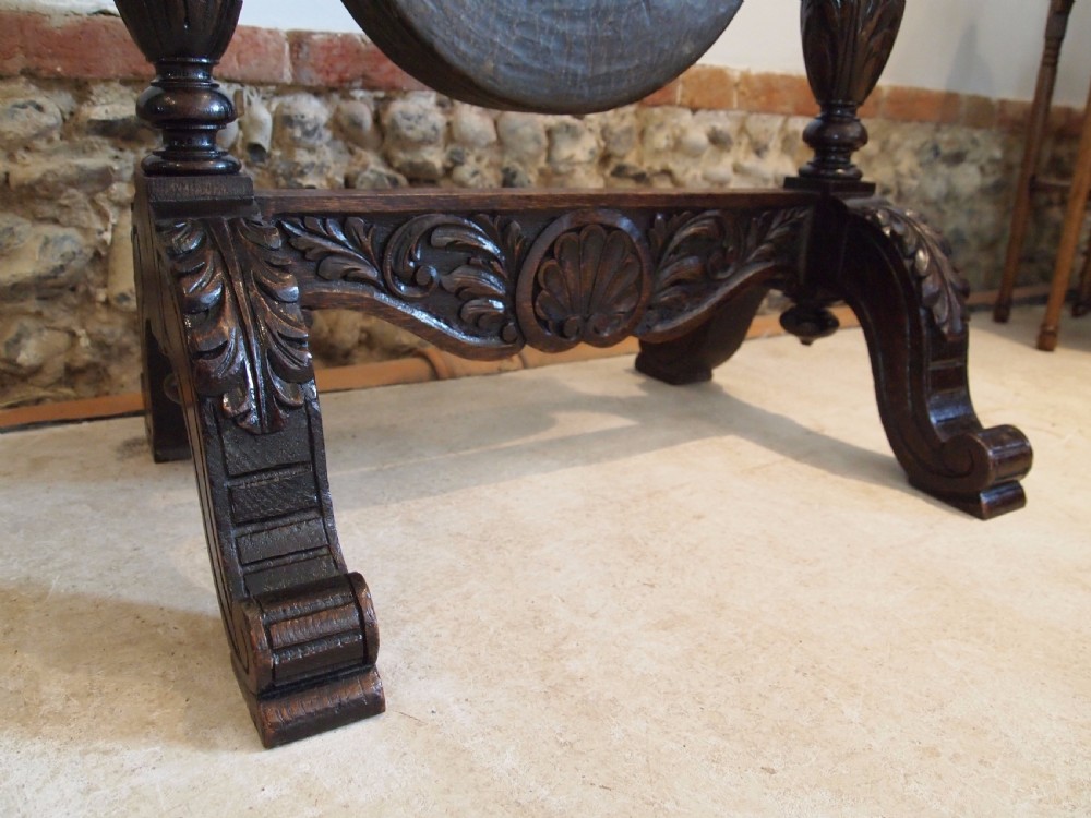 Gong Victorian Carved Oak dinner Gong c1880 View IV