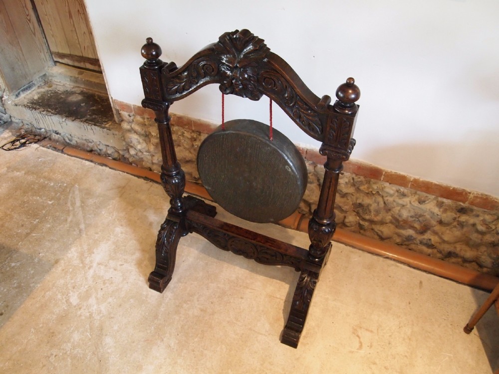 Gong Victorian Carved Oak dinner Gong c1880 View VI