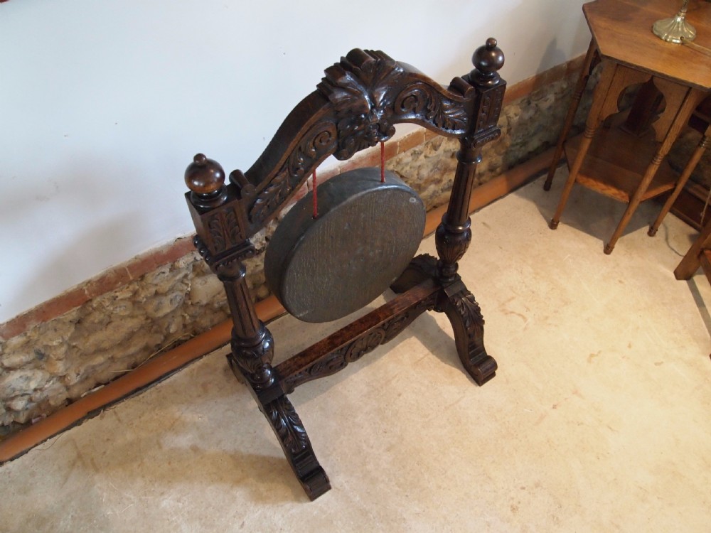 Gong Victorian Carved Oak dinner Gong c1880 View VII