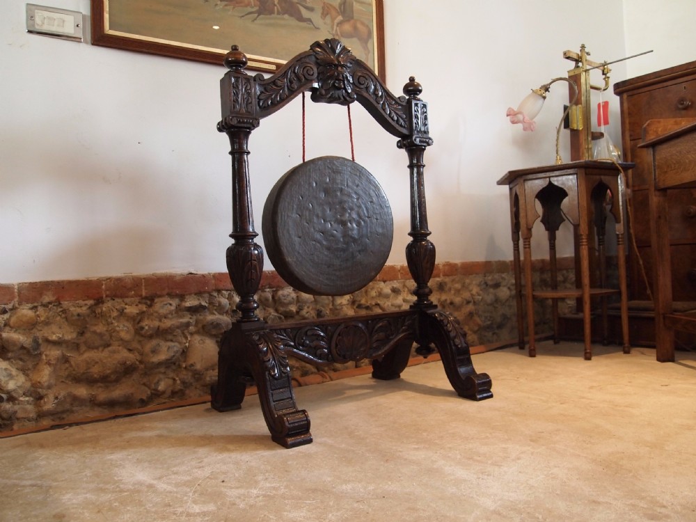 Gong Victorian Carved Oak dinner Gong c1880 View VIII