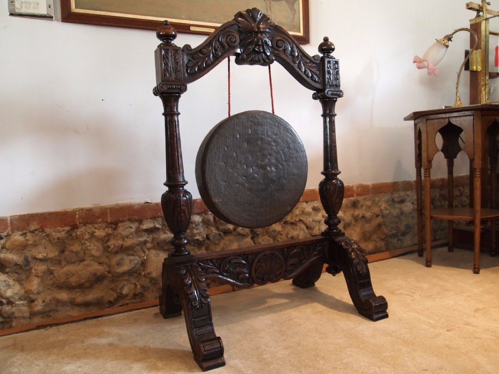 Gong Victorian Carved Oak dinner Gong c1880 View XI