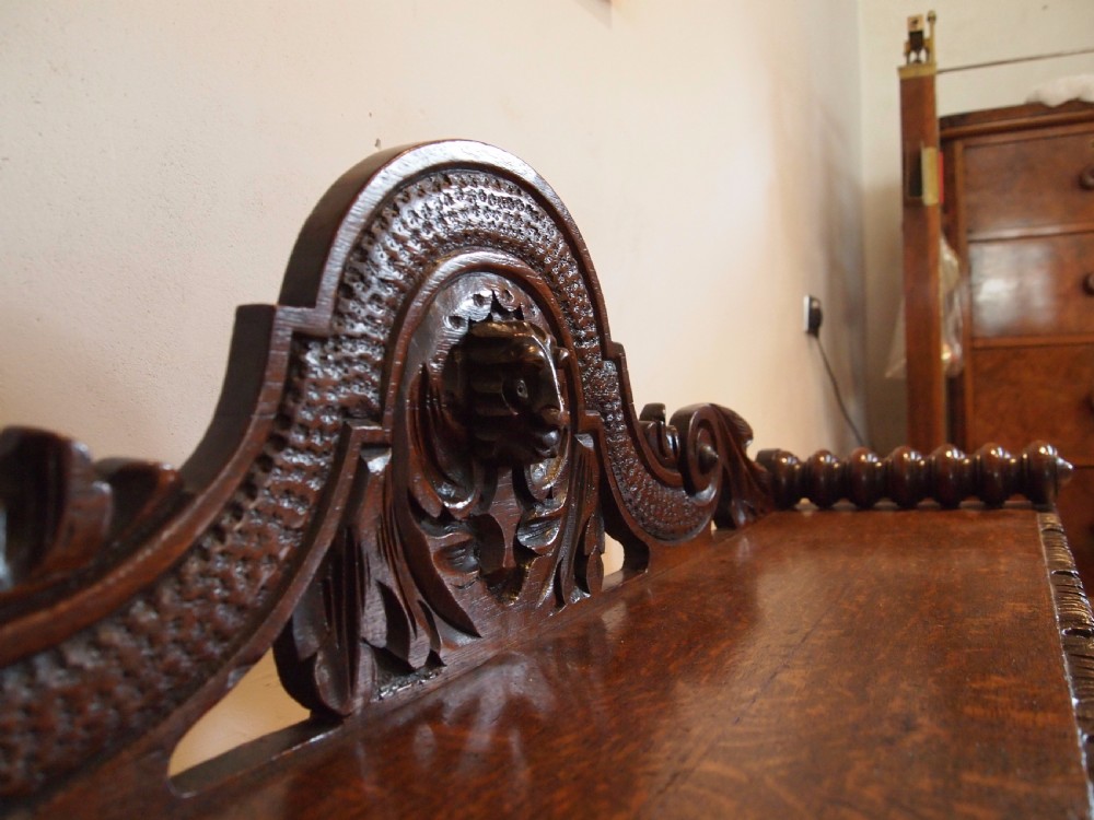 Bench window seat settle pew Victorian Carved Oak c1880 View III