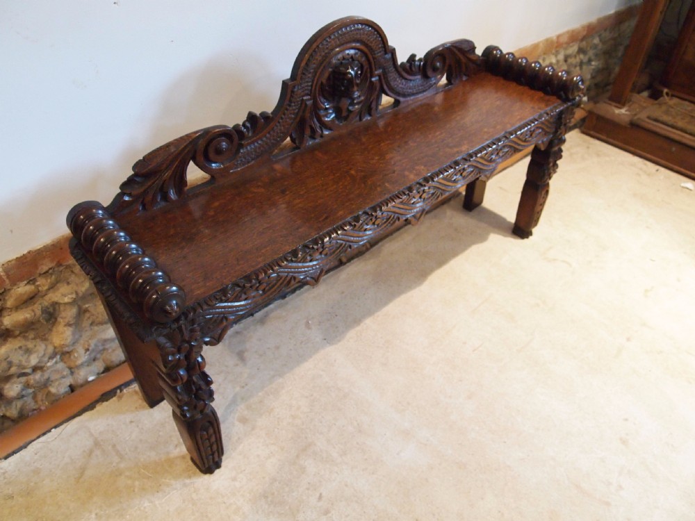 Bench window seat settle pew Victorian Carved Oak c1880 View VI