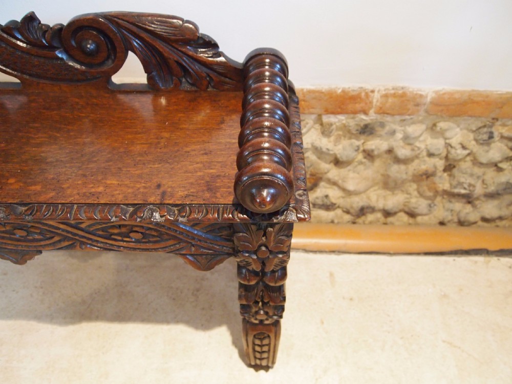 Bench window seat settle pew Victorian Carved Oak c1880 View VII