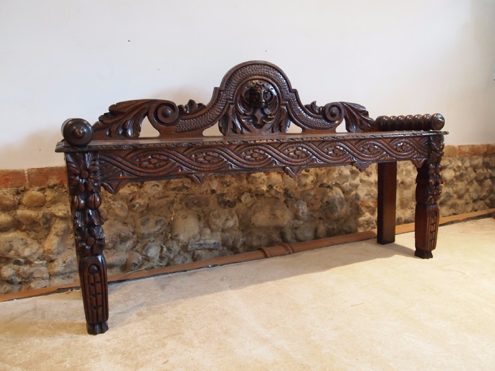 Bench window seat settle pew Victorian Carved Oak c1880 View IX