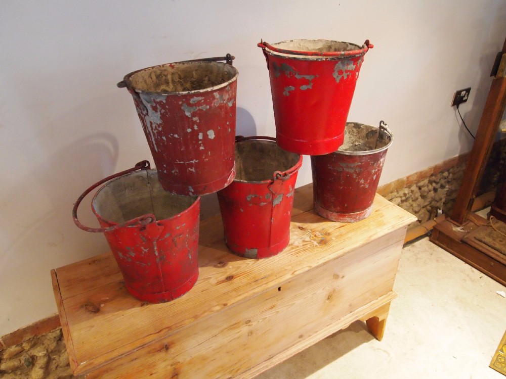 Buckets 5 heavy metal galvanised fire buckets c1930