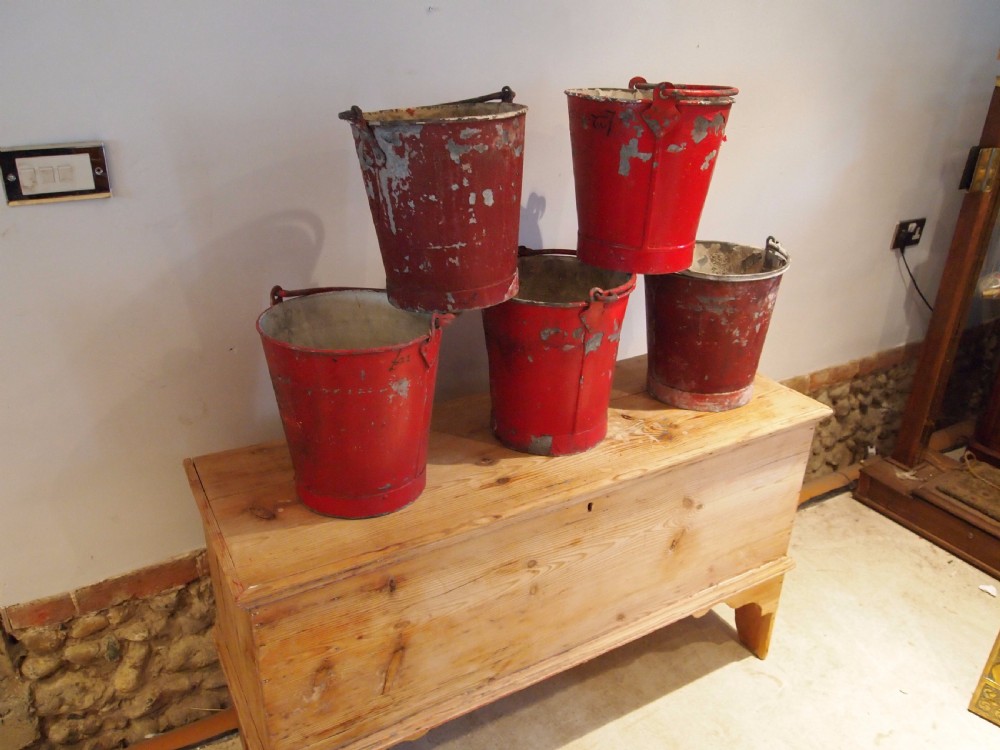 Buckets 5 heavy metal galvanised fire buckets c1930 View III