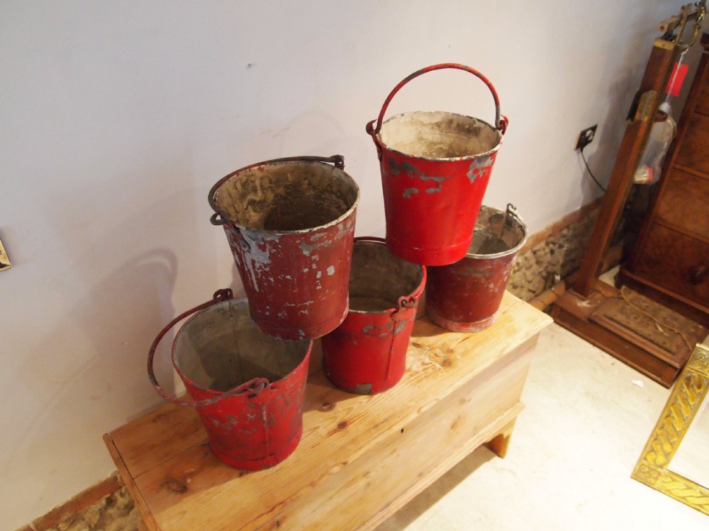 Buckets 5 heavy metal galvanised fire buckets c1930 View IV