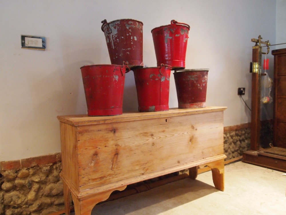 Buckets 5 heavy metal galvanised fire buckets c1930 View V