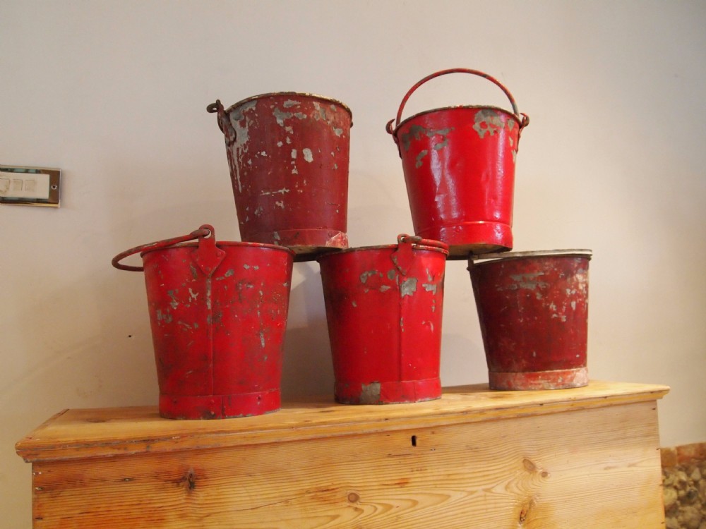 Buckets 5 heavy metal galvanised fire buckets c1930 View VI