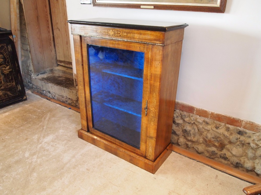 Cabinet bookcase display Victorian Walnut pier cabinet c1880 View II