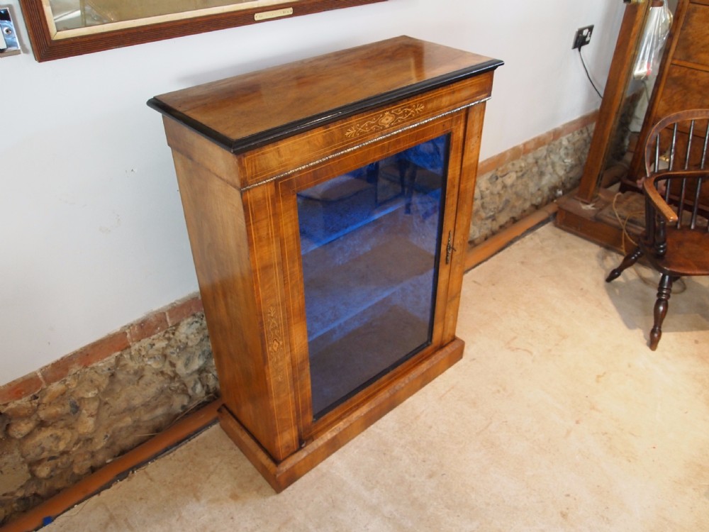 Cabinet bookcase display Victorian Walnut pier cabinet c1880 View XI