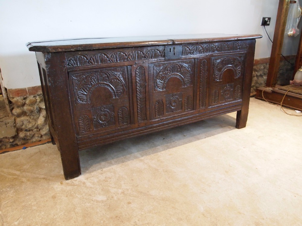 Coffer chest blanket box exceptional Charles II Oak c1680