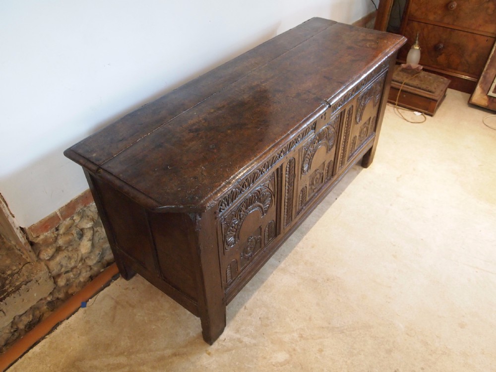 Coffer chest blanket box exceptional Charles II Oak c1680 View VI