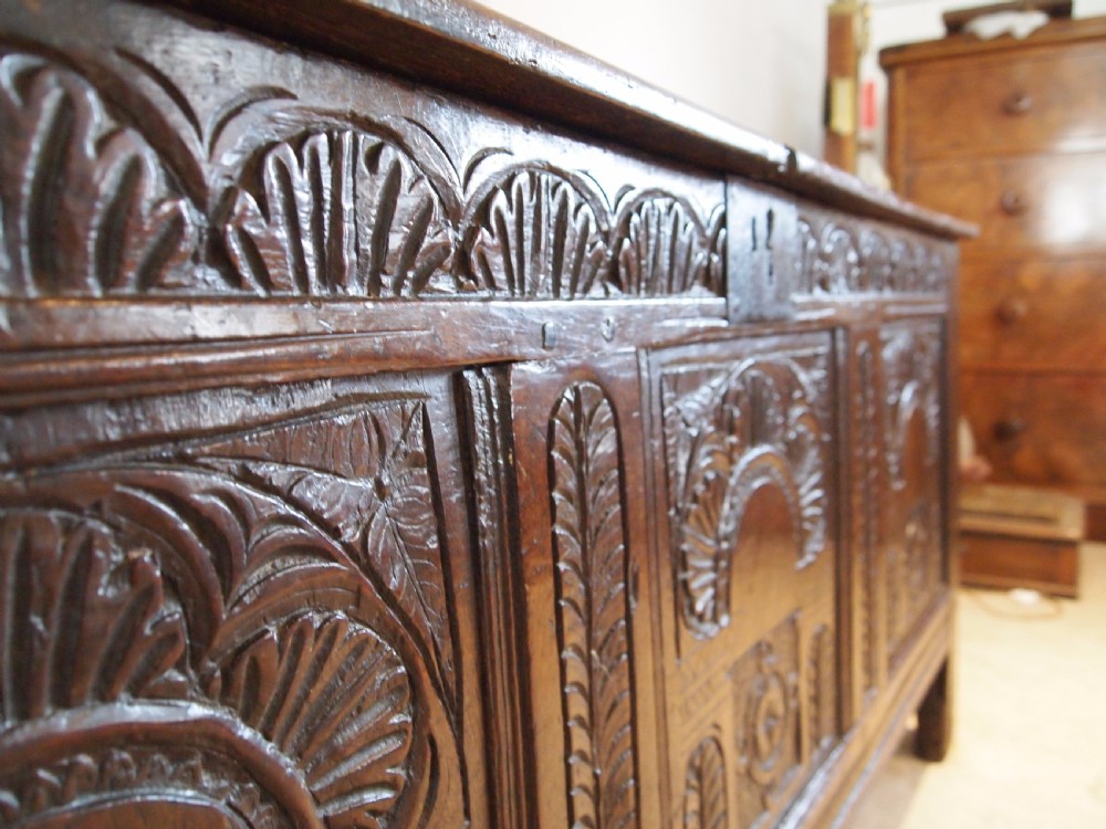 Coffer chest blanket box exceptional Charles II Oak c1680 View IX