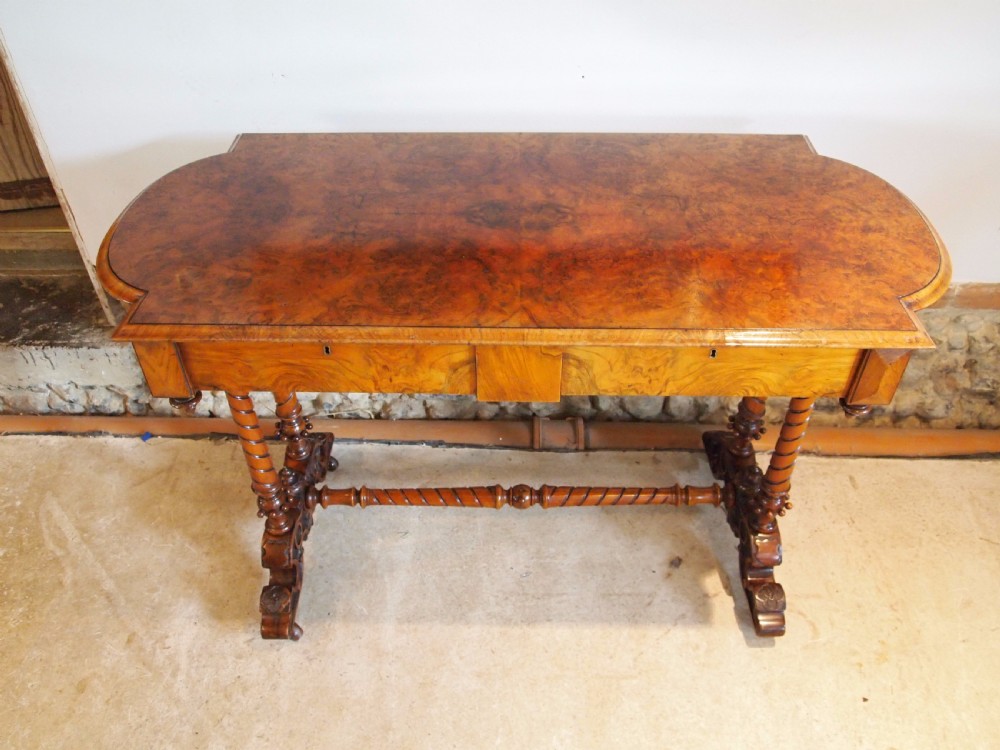 Table fine Victorian burr Walnut side hall console sofa c1860 View VII