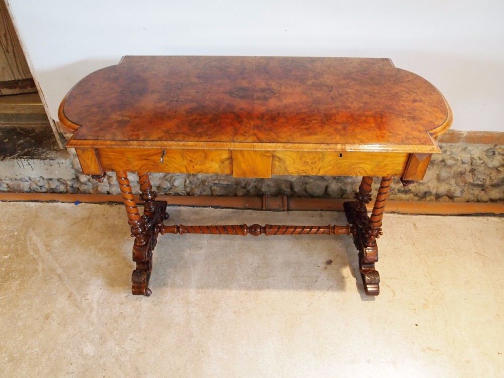 Table fine Victorian burr Walnut side hall console sofa c1860 View XI