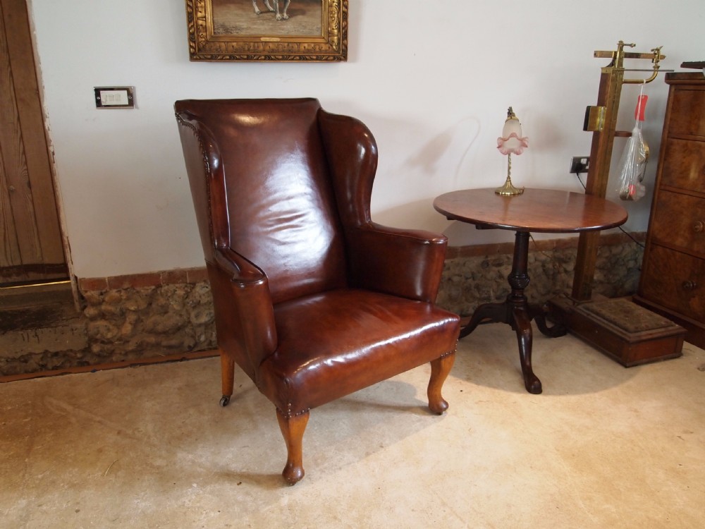 Chair armchair fine Victorian Chestnut  Leather wing back c1880