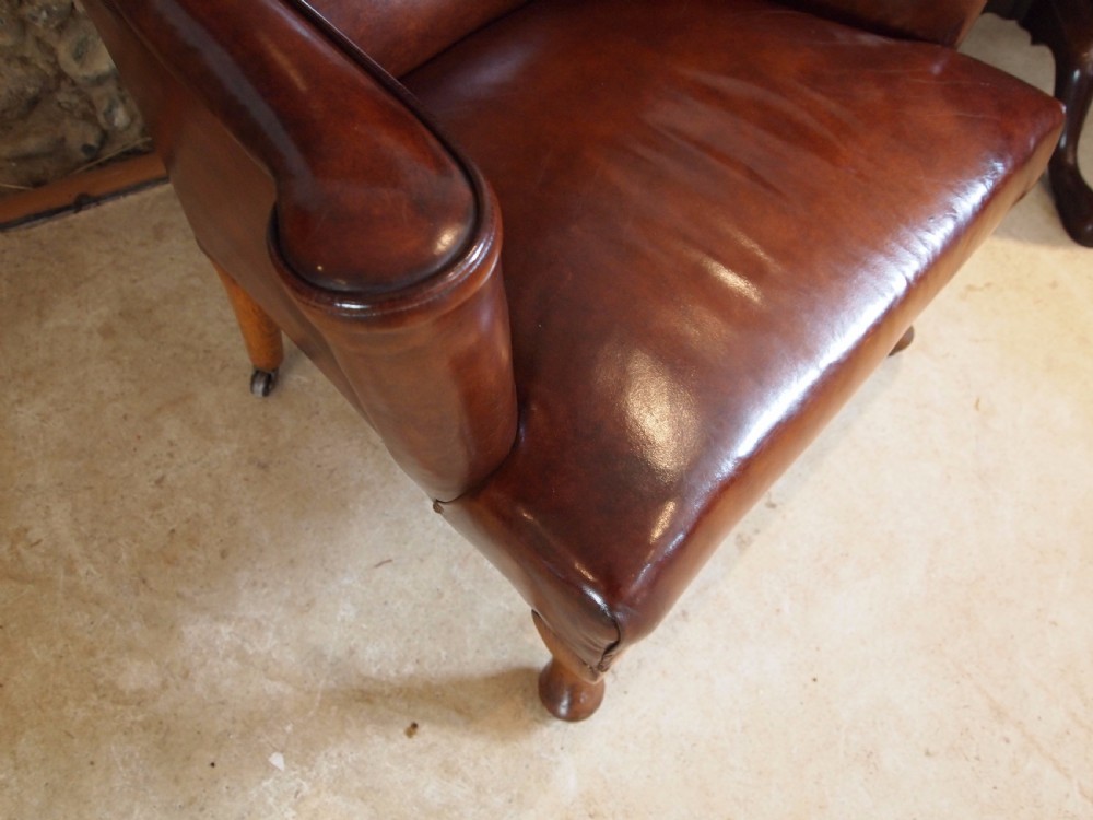 Chair armchair fine Victorian Chestnut  Leather wing back c1880 View II