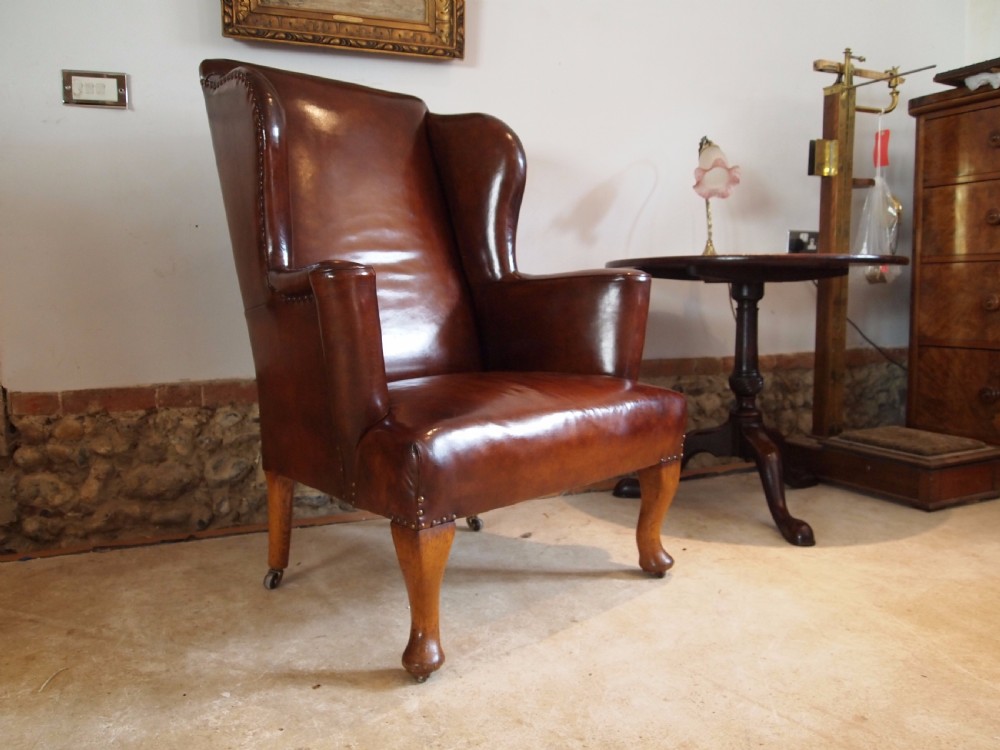 Chair armchair fine Victorian Chestnut  Leather wing back c1880 View III