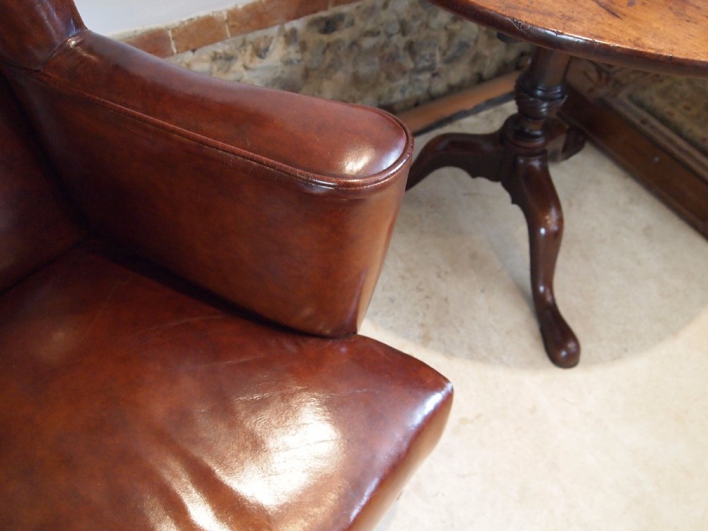 Chair armchair fine Victorian Chestnut  Leather wing back c1880 View VI