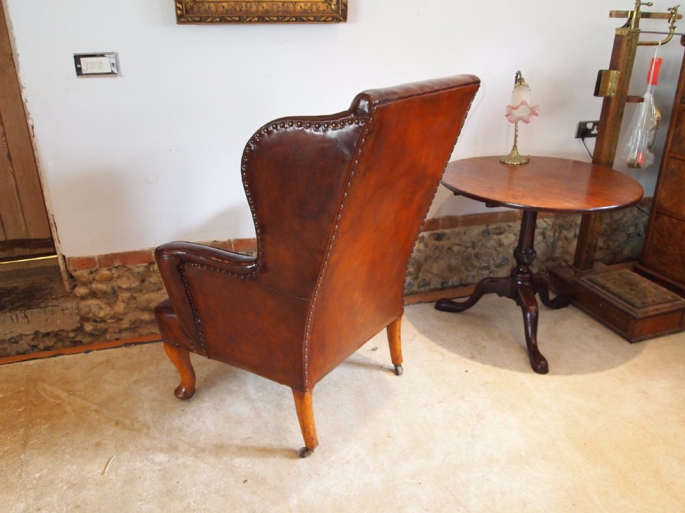 Chair armchair fine Victorian Chestnut  Leather wing back c1880 View IX