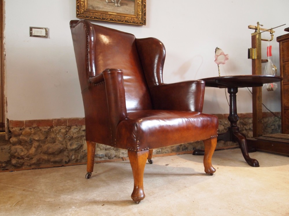 Chair armchair fine Victorian Chestnut  Leather wing back c1880 View X