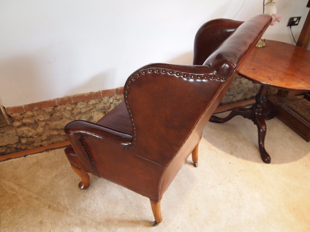 Chair armchair fine Victorian Chestnut  Leather wing back c1880 View XI