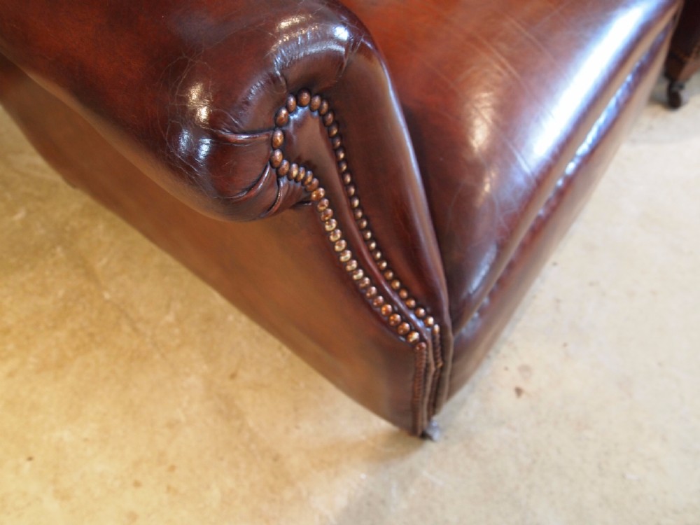 Armchairs fine pair of Victorian Chestnut leather club chairs c1880 View VII