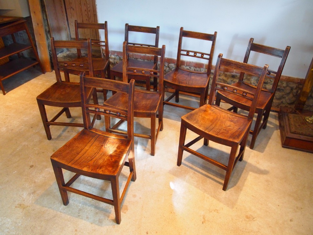 Chairs 8 East Anglian Ash and Elm Ball back Windsor dining chairs c1820 View V