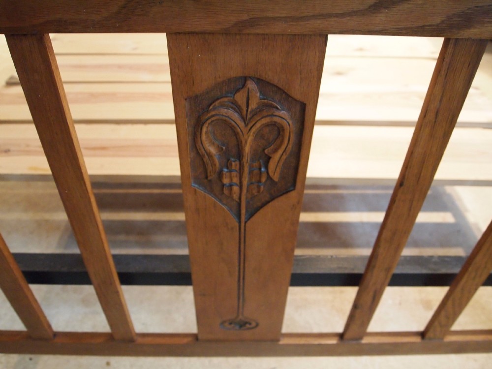Bed Arts and Crafts Oak double bed c1900 View V