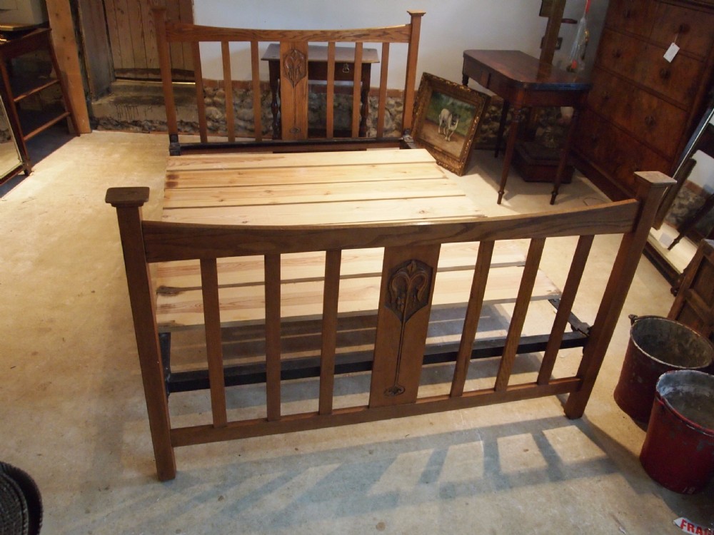 Bed Arts and Crafts Oak double bed c1900 View VII