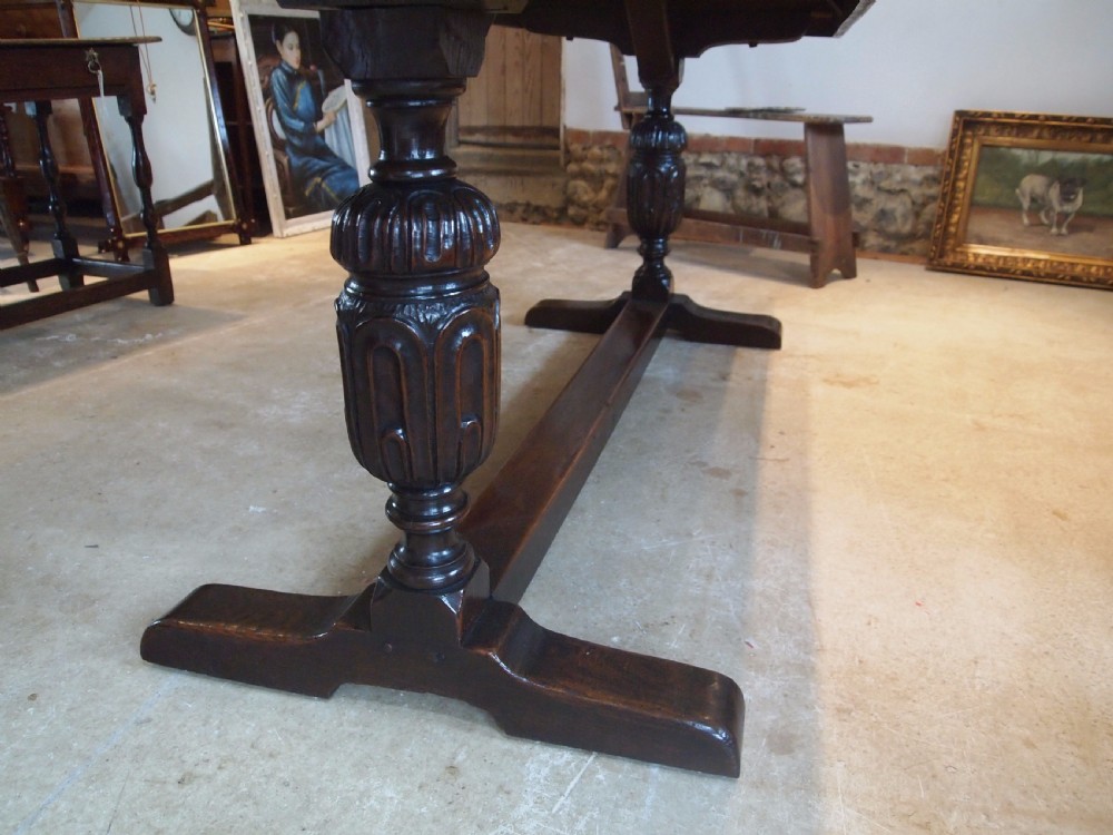 Table Oak refectory dining kitchen farmhouse table c1920 View II