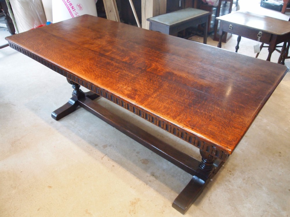 Table Oak refectory dining kitchen farmhouse table c1920 View VI