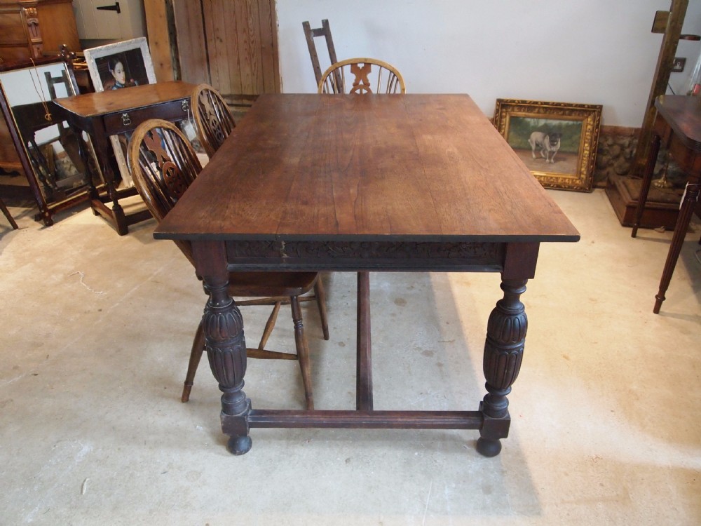 Table Oak dining refectory farmhouse kitchen c1920 View V