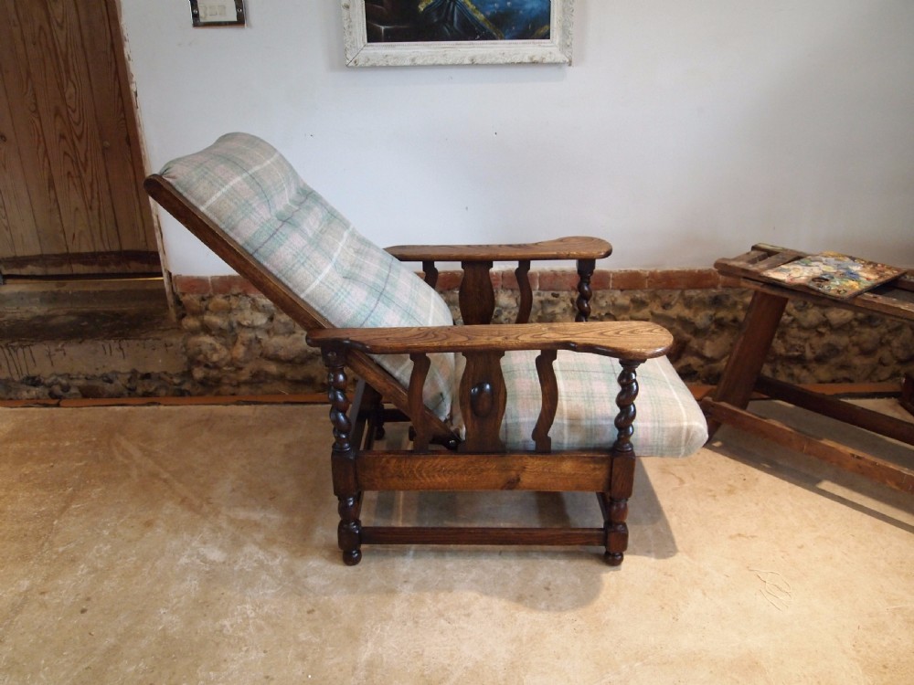 Chair Arts and Crafts Oak reclining armchair c1910 View IV