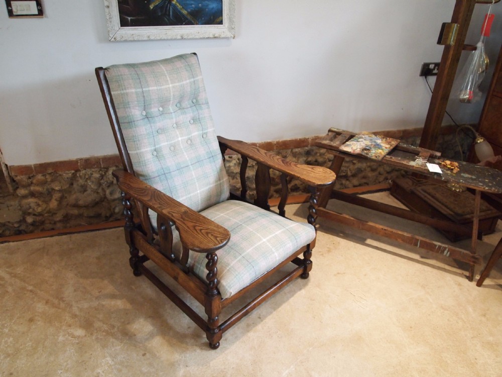 Chair Arts and Crafts Oak reclining armchair c1910 View V