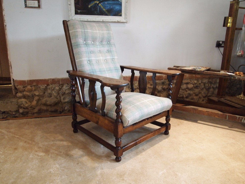 Chair Arts and Crafts Oak reclining armchair c1910 View IX