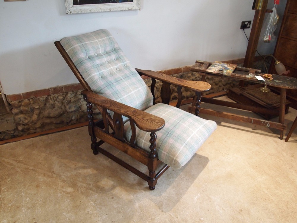 Chair Arts and Crafts Oak reclining armchair c1910 View X